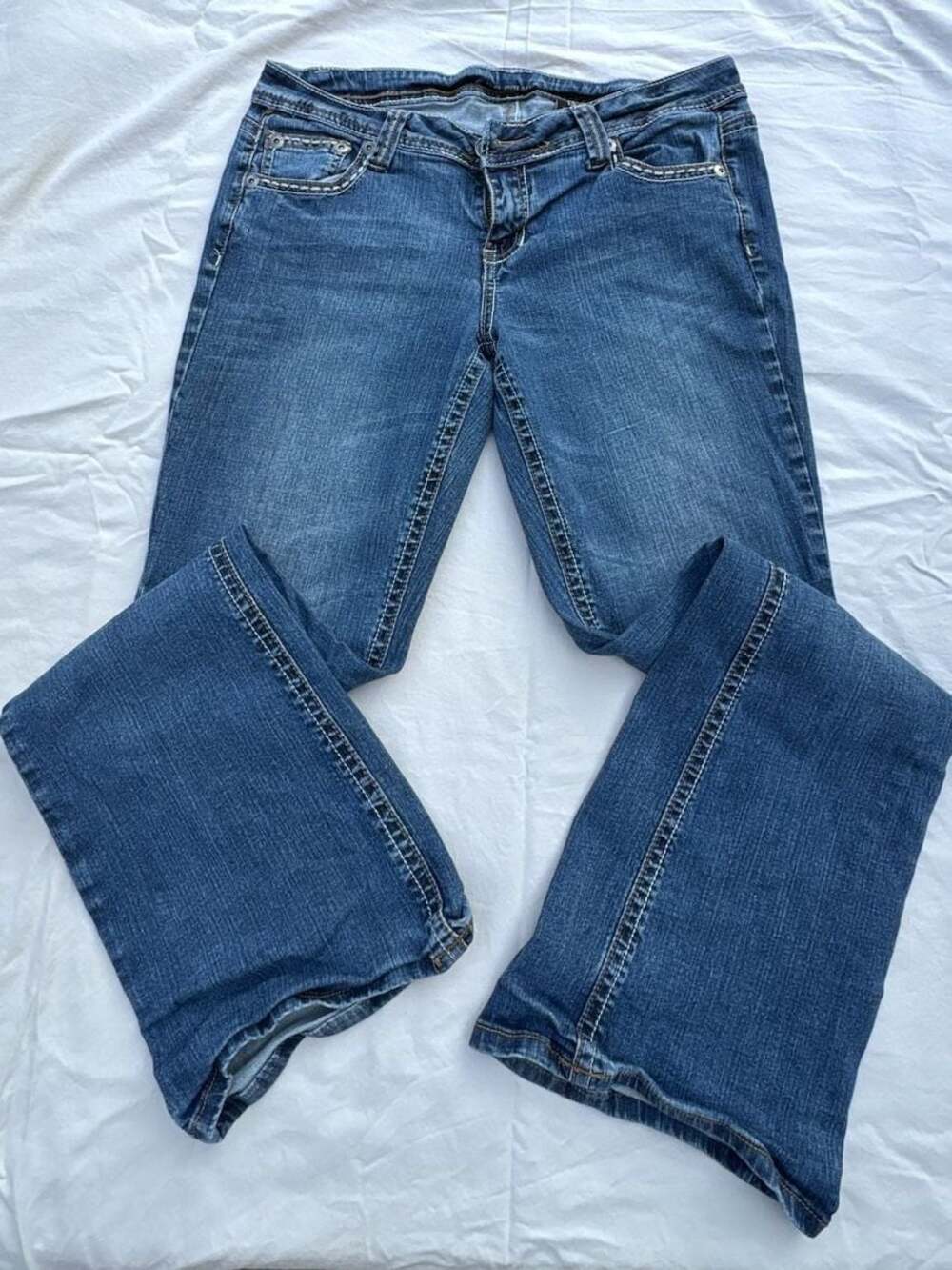 Zco Premium Women's Blue Denim Bootcut Jeans with Embellished Studs, Size 13